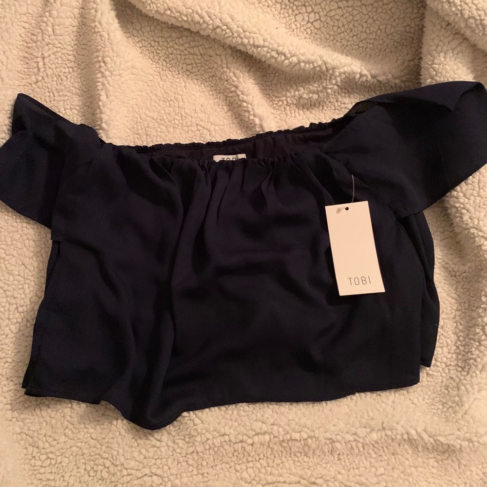 NWT: Tobi Lacy blue crop top with flowy shoulders